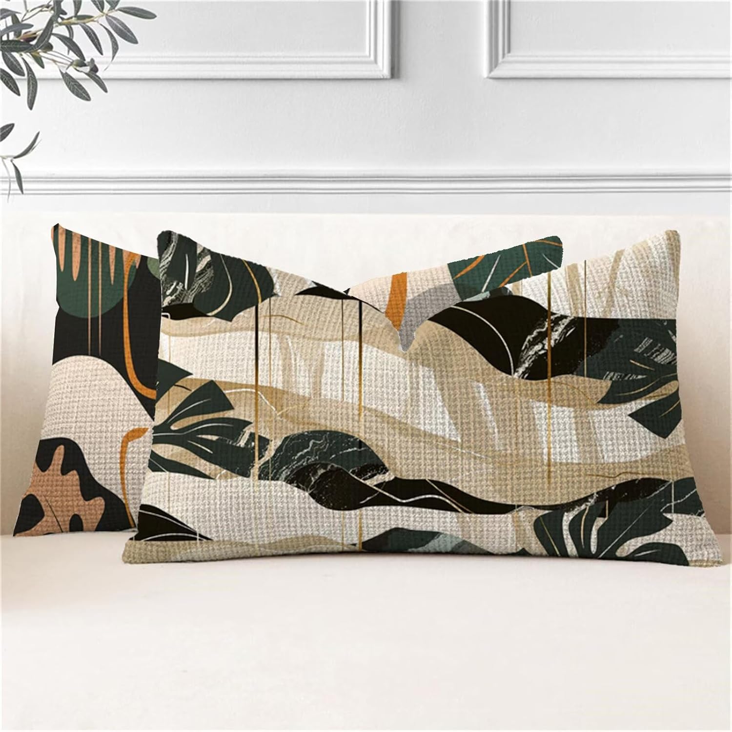 Outdoor Pillows 16x24 Pillow Covers Set of 2 Khaki Throw Pillow Covers Modern Couch Pillows Waterproof Linen Long Pillowcases with Invisible Zipper for Patio Furniture Garden Bench Home Decor H2-528