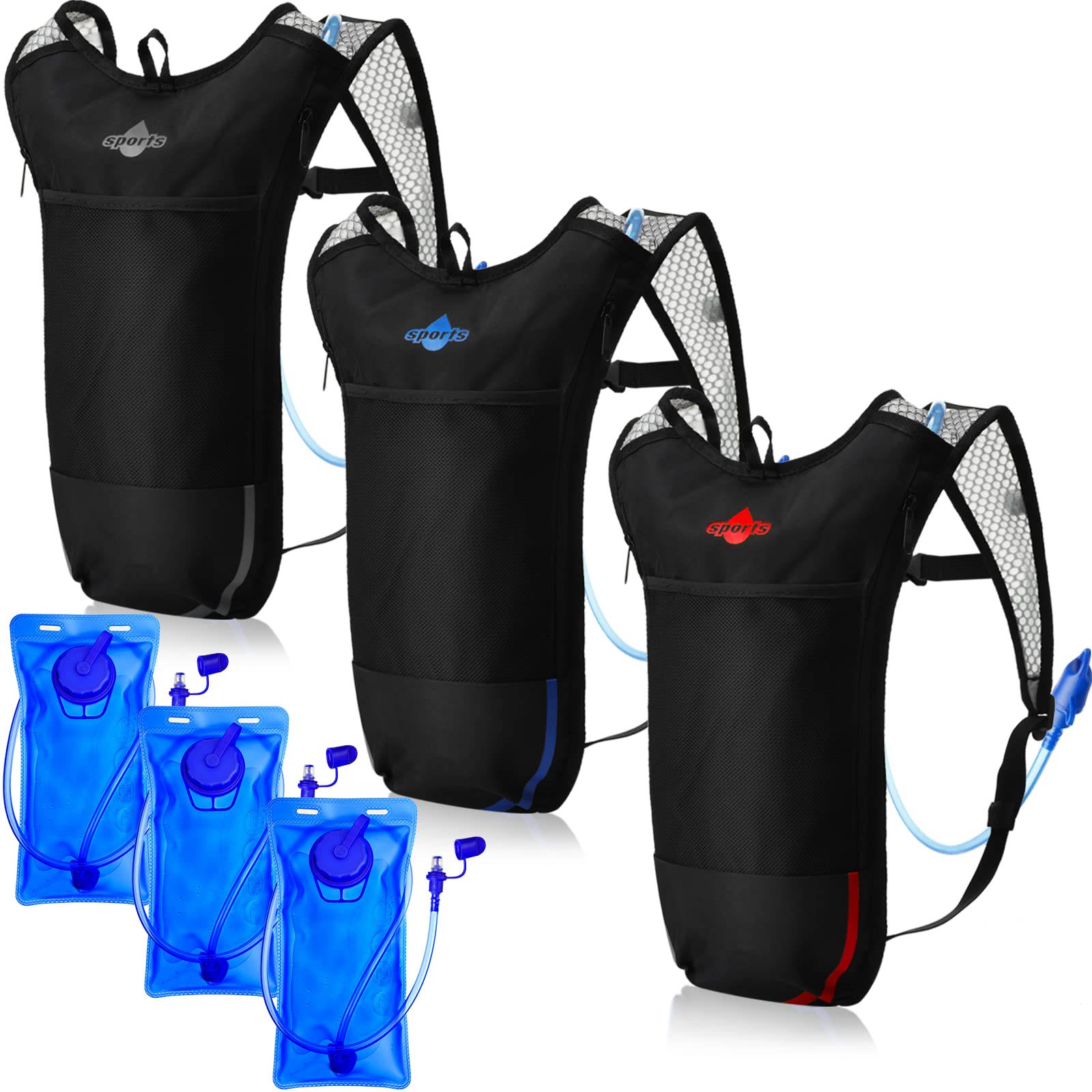 Mochila de hidratación de 3 piezas con bolsa de agua de 2 l, paquete de hidratación con vejiga de hidratación, senderismo, correr, ciclismo, mochila de agua para hombres y mujeres