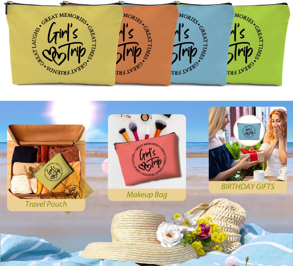 5 Pcs Girls Trip Gifts Favors, Girls Weekend Gifts Makeup Bag, Bestie Gifts Weekend Bag Travel Gifts Vacation Cosmetic Bag, Friendship Gifts for Women Bestie, Graduation Wedding Gifts Toiletry Bag - Image 6
