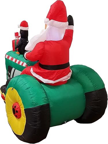 Miniatura 8 de Decoración inflable para jardín de Papá Noel en tractor con pingüino, 5.3 pies de altura