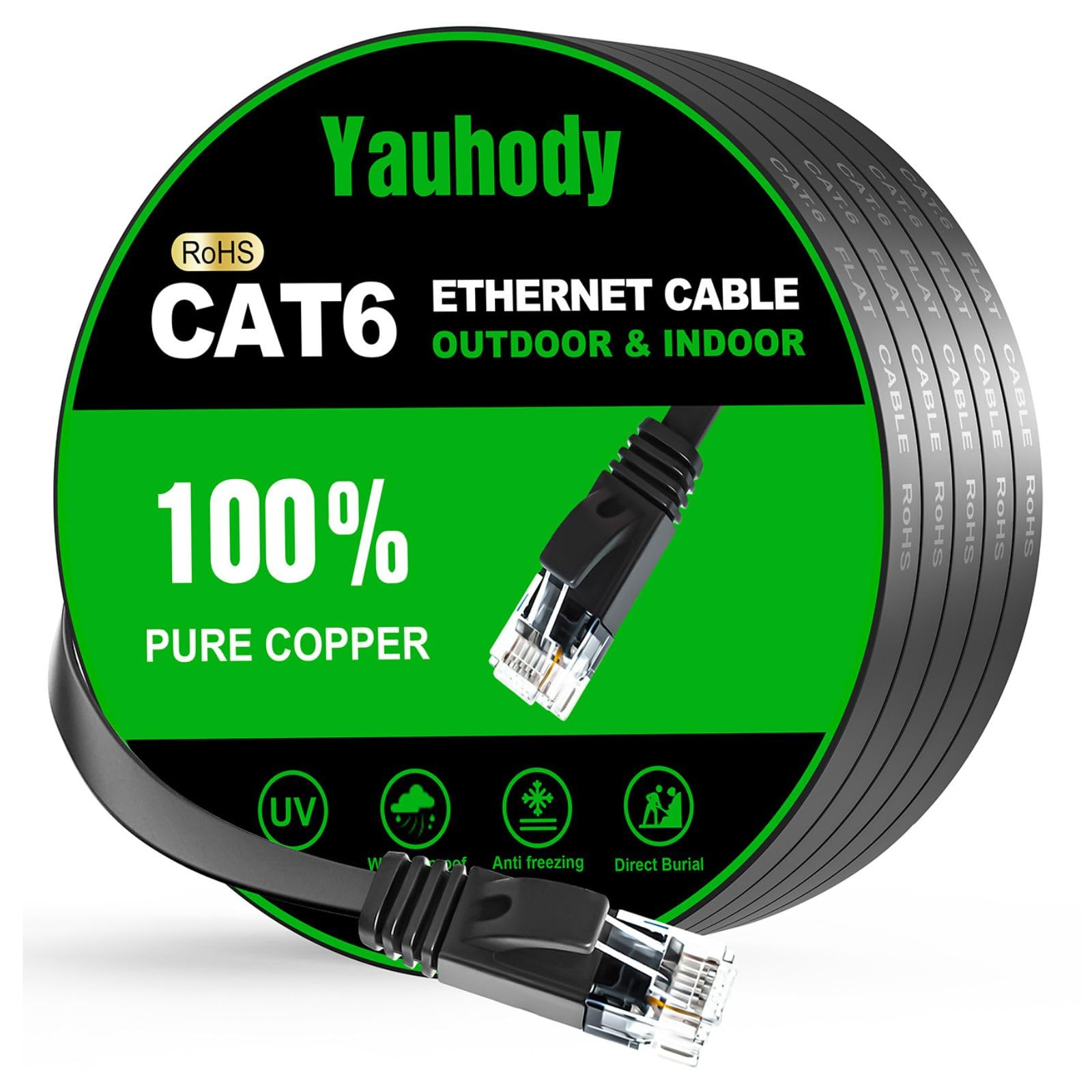 Yauhody CAT 6 Ethernet-Kabel 6m Schwarzes Netzwerkkabel Hochgeschwindigkeits-CAT6-Ethernet-Patchkabel LAN-Kabel CAT6 Gigabit-Internet-LAN-Patchkabel für TV, Gaming, Router (6m, schwarz)