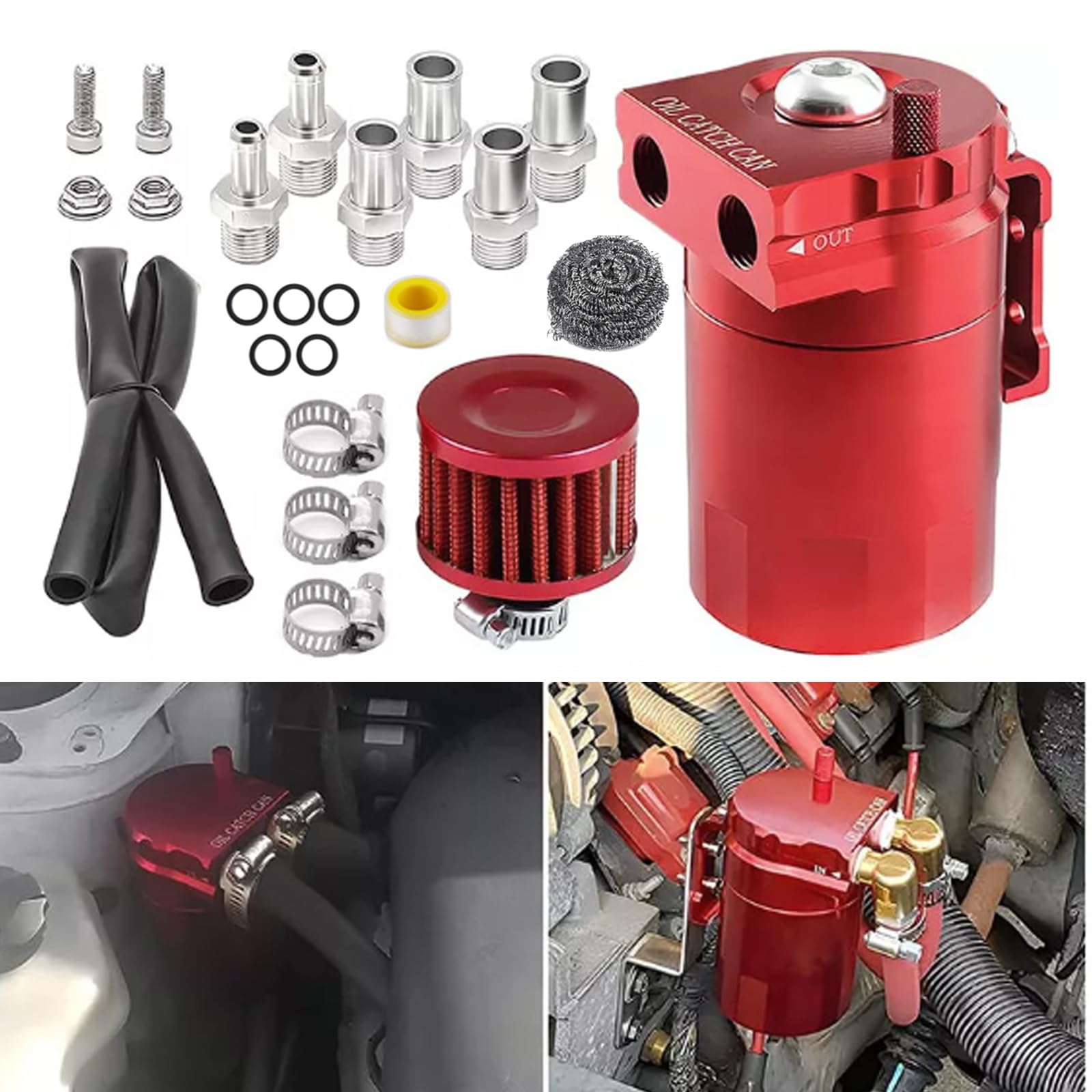 Récupérateur Huile Moteur, 350ML Universel Oil Catch Can Récupération Des Vapeurs D'huile Alliage D'aluminium Des Accessoires Auto Moteur Réservoir De Stockage D'huile Avec Tuyau De Filtre à Air