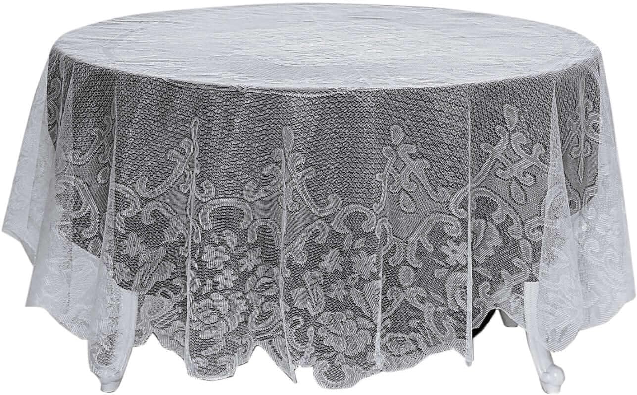 Efavormart 90" White Premium Lace Round Tablecloth for Banquet Party Wedding Event Home Decor