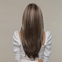 Vista 5 de EMMOR Pelucas marrones para mujer, pelucas largas en capas con flequillo de cortina, pelucas de fibra sintética resistentes al calor