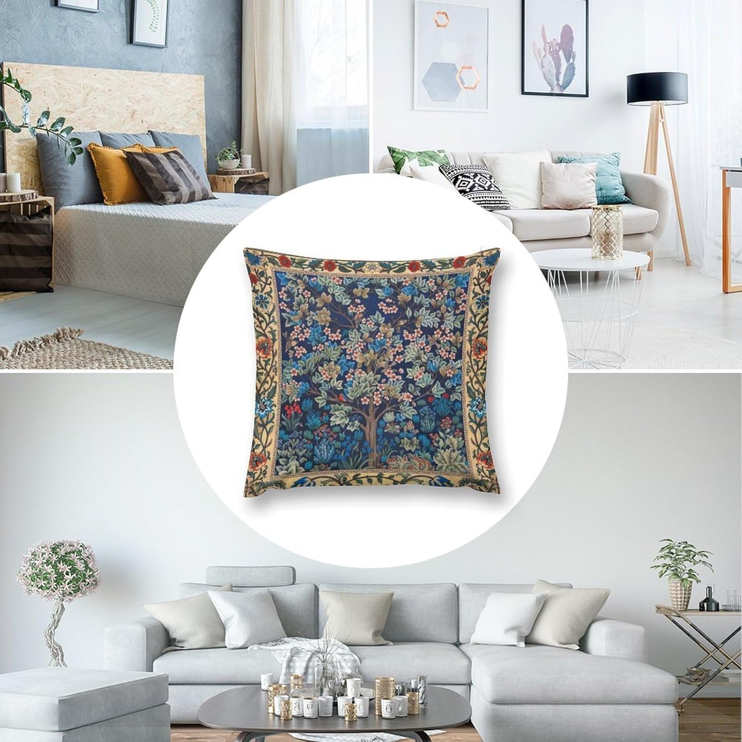 William Morris Floral Original Throw Pillow Covers Boho Art Retro Design Cozy Square Throw Pillowcases Home Decor for Bed Couch Sofa Living Room Cushion Cover 22"X22"Set of 2