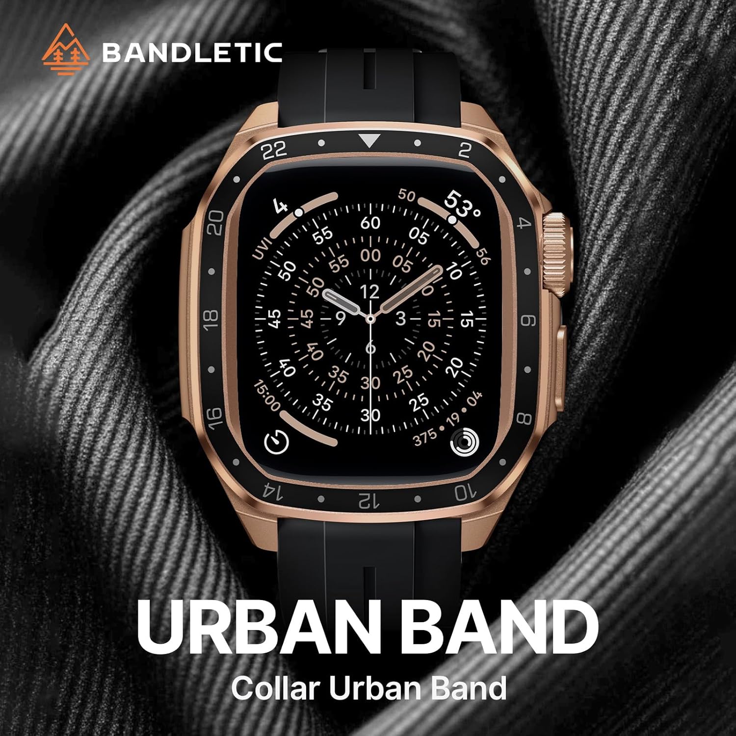 Bandletic Luxury Metal Case with Band Compatible with Apple Watch Series 11 10 46mm Band, Rugged Military-Grade Protective Bumper Cover with Soft Silicone Strap for iWatch 11 10 46mm, Rose Gold/Black