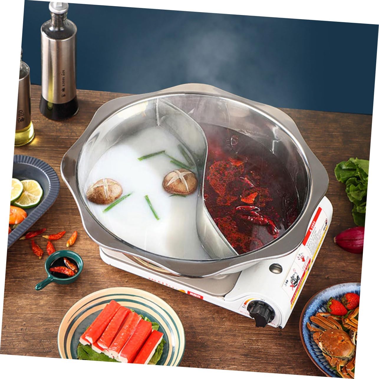 Stainless Steel Double Flavor Hot Pot with Divider Medium 8-Sided Cooking Pot for Induction Gas Stove Versatile Hotpot Kit for Family Gatherings