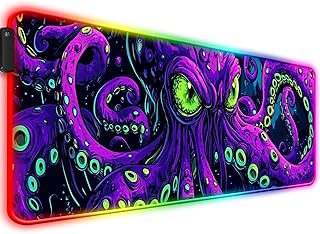 RGB Octopus Monster XL Gaming Desk Mat, 31.5×11.8 in Neon LED Extended Mouse Pad
