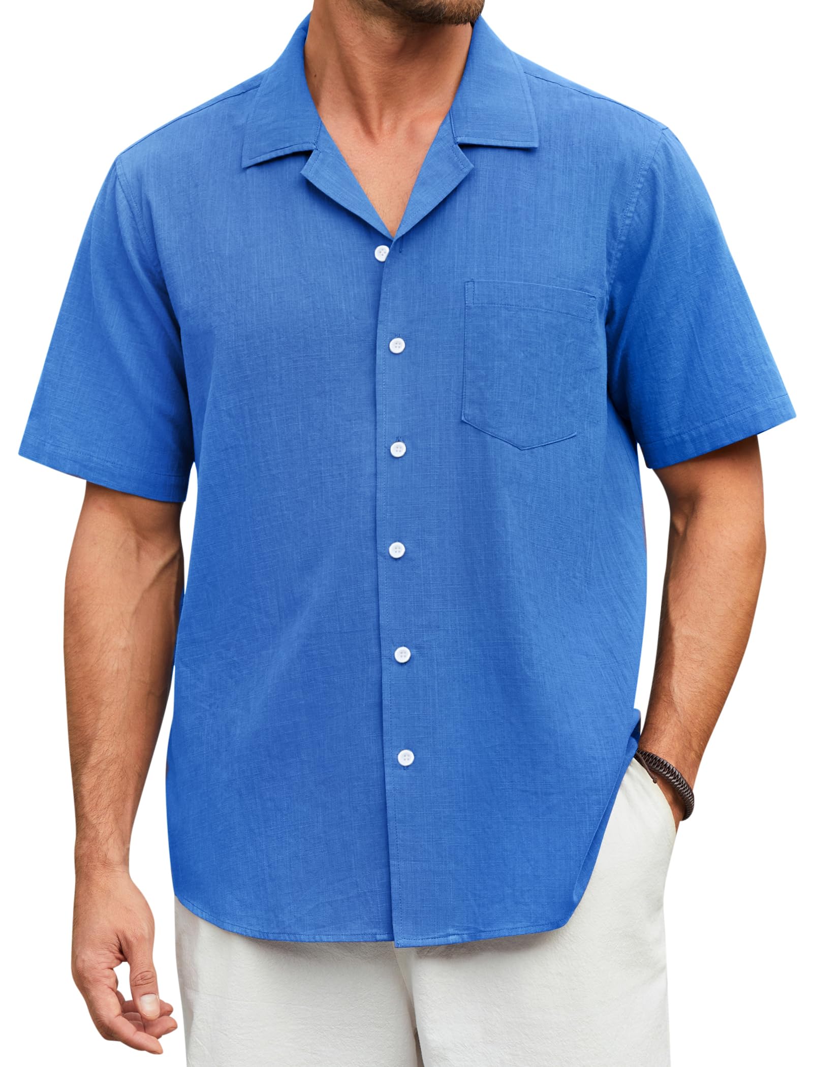 Enlision Camisa Lino Hombre Manga Corta Verano Casual Camisas Cubana Hombre Regular Elegante de Algodón Lino con Botónes