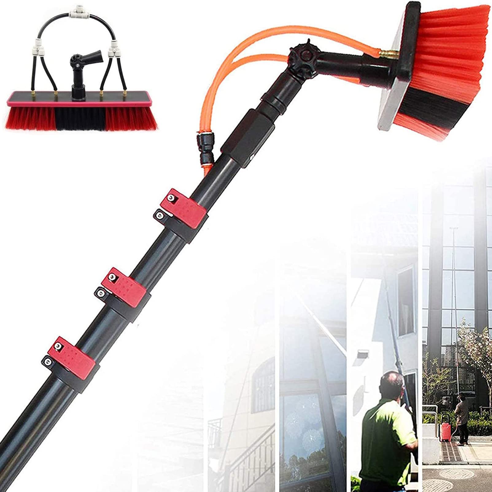 OLSKFUH 30Ft Water Fed Pole Kit With R Bar Brush Window Washer Combo For Efficient Window & Solar Panel Cleaning Ideal For Residential & Commercial Use,size_name-24FT/7.2M