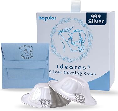 Original Silver Nursing Cups for Breastfeeding – Certified 999 Pure Silver Nipple Shields – Nickel & Copper-Free – Hypoallergenic Relief for Sore Nipples – Regular Size