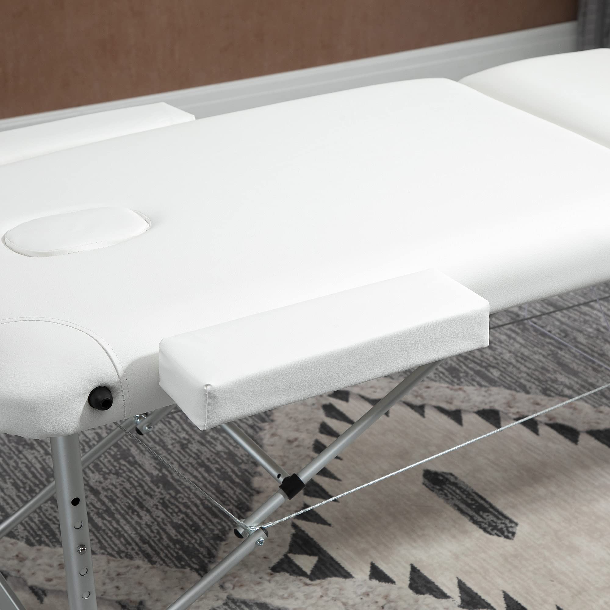HOMCOM Mobile Massageliege 3 Zonen Klappbar Massagetisch mit Kopfstütze Armlehne Tragetasche höhenverstellbare Aluminium Massagebett tragbar inkl. Zubehör Massagebank bis 225 kg Belast Weiß