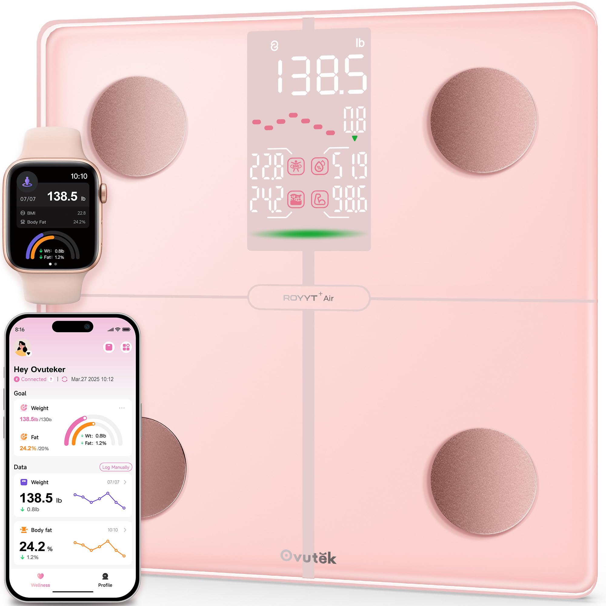 Ovutek Smart Scale for Body Weight, Professional Bathroom Digital Weighing Scale with BMI, Body Fat, Muscle Mass, Accurate Bluetooth Home User Health