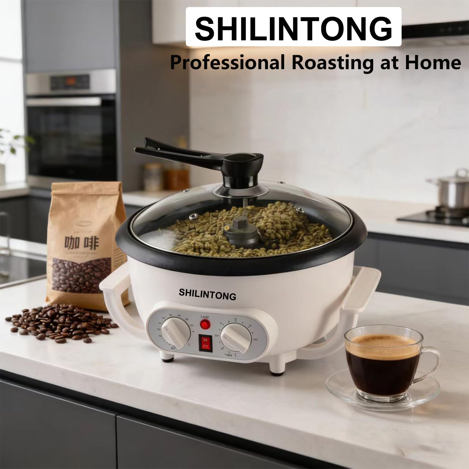 Tostador de Café Eléctrico SHILINTONG, Máquina para Tostar Granos de Café, Nueces y Más, 750g, 220V 1200W, Antiadherente, Uso Doméstico (función de tiempo)