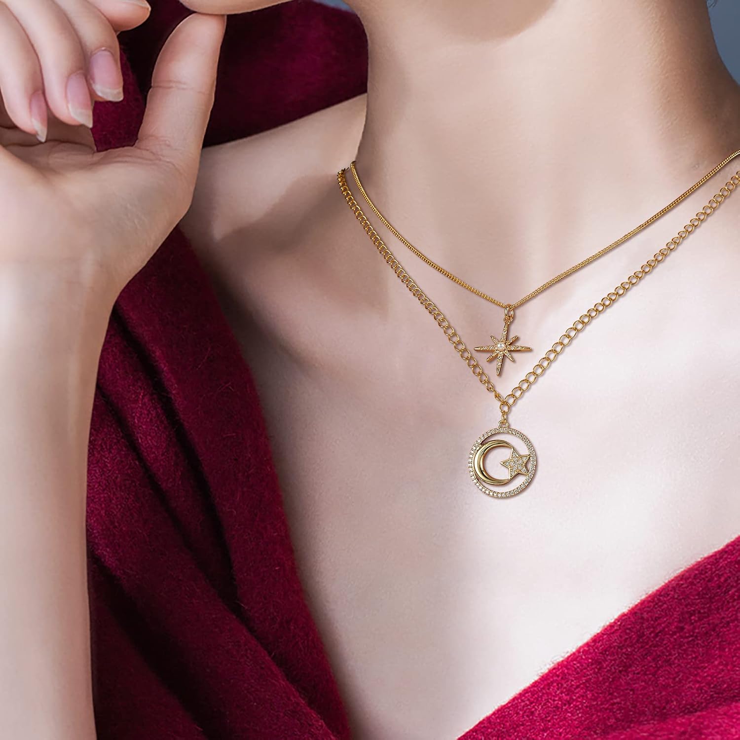 7 Pieces Brass Cubic Zirconia Charm Pendants Moon Star Rectangle Brass Charm Golden for Jewelry Necklace Bracelet Earring Making Crafts - Image 7