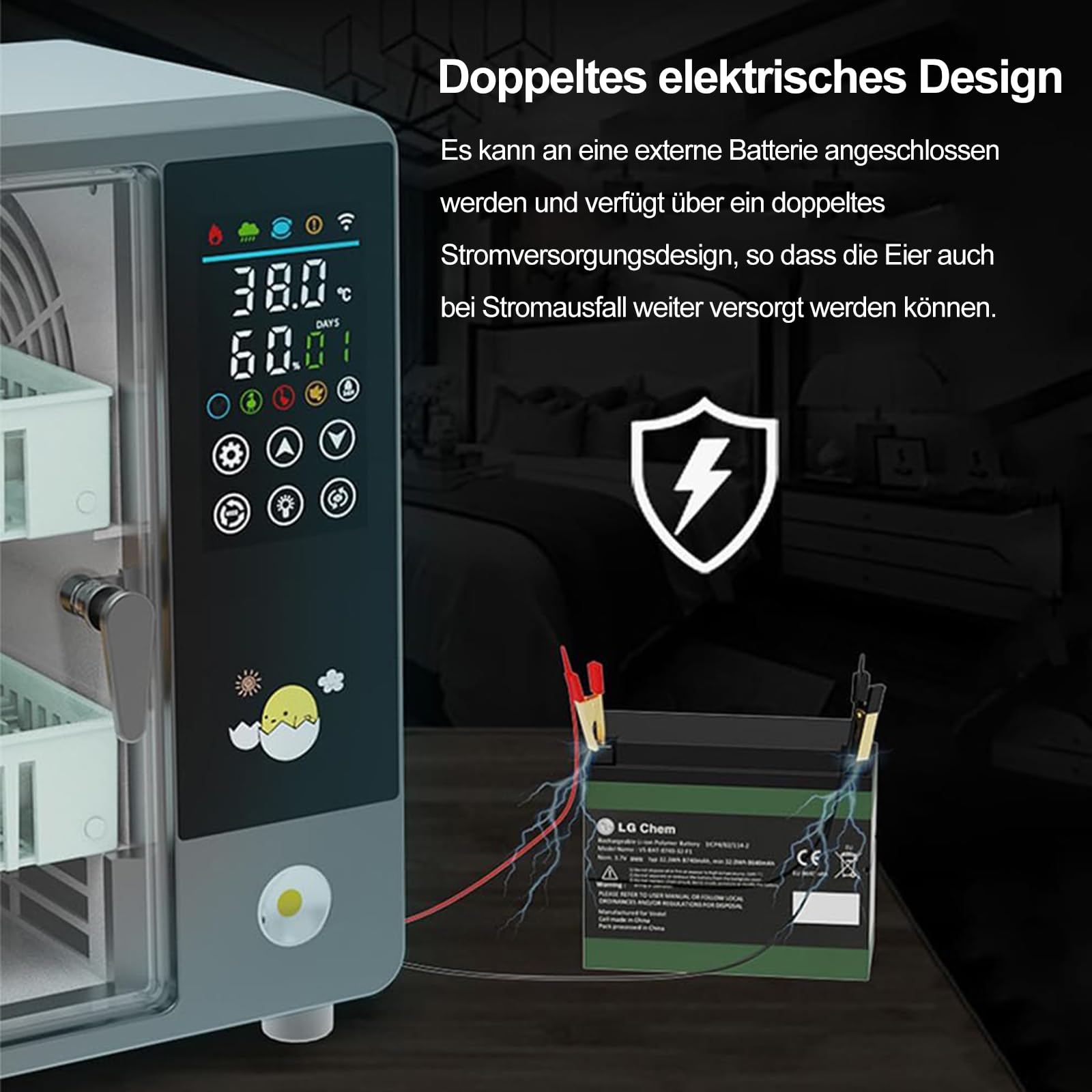 Brutautomat Vollautomatisch, 24 Eier Brutapparat, mit automatischer Eierwendung und automatischer Befeuchtung, Temperaturkontrolle, LED-Touchscreen, doppelte Stromversorgung, für Bruthühner, Wachteln