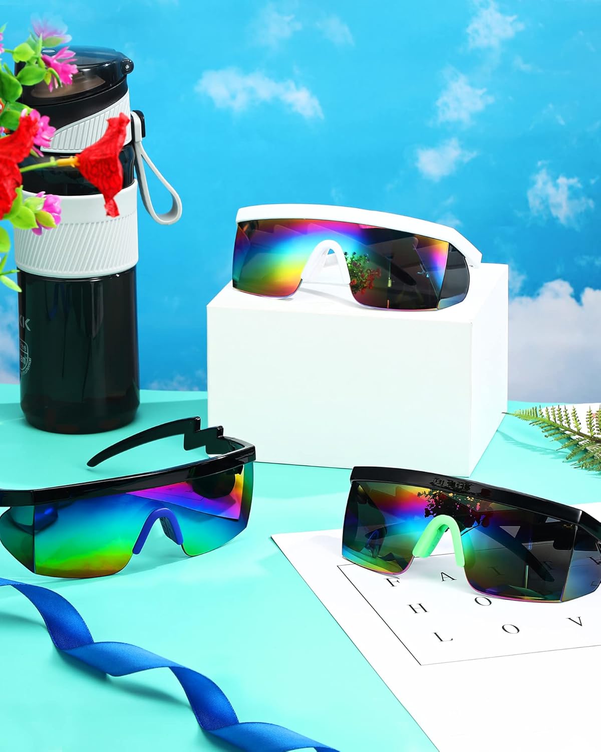 Frienda 3 Pairs Retro Semi Rimless Sunglasses 80s 90s Zigzag Sunglasses Colored Transparent Lens Glasses for Men Women - Image 3