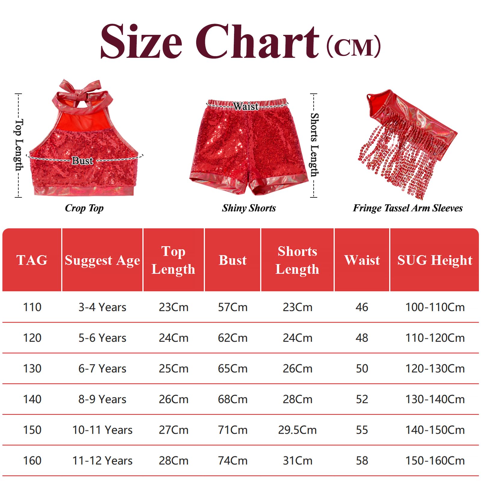 SEAUR Camiseta corta metálica con lentejuelas para niñas, conjunto de baile de ballet, hip hop, jazz, camiseta corta brillante sin mangas para niños, rumba, hip hop, trajes de muñequeras