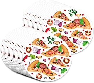 Oxylipo 7' PIZZA Theme Dinner Plates - Round Disposable Set for Celebrations and Parties, Pack of 24