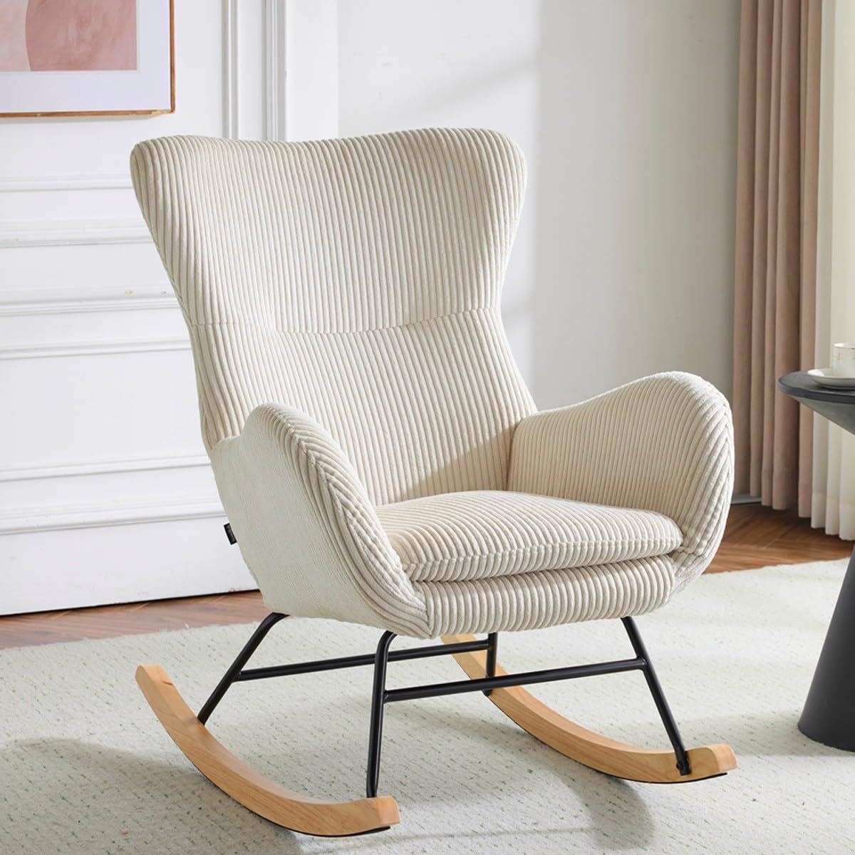 HOMIFAB Rocking-Chair Velours côtelé Beige Béa