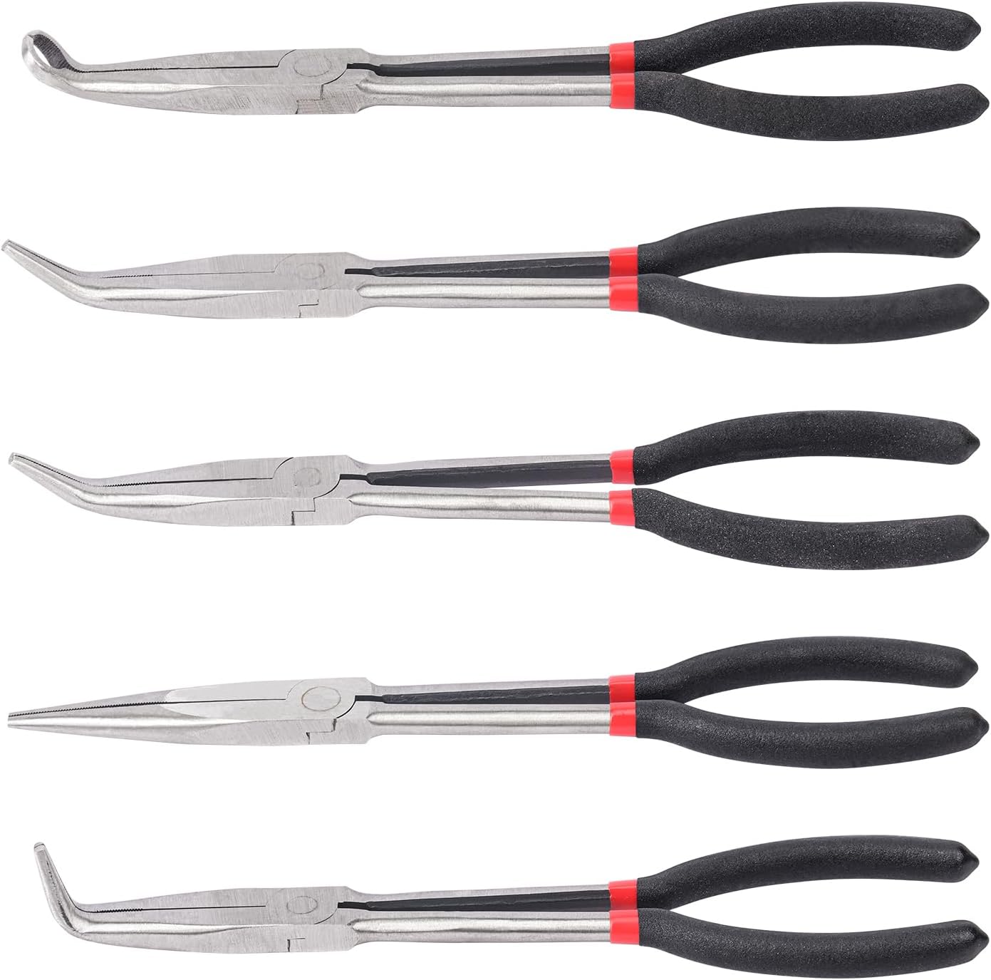 5 Piece 11 Inch Extra Long Needle Nose Pliers Set, Extra Long Reach Pliers, Bent Nose Pliers for Industrial, Garage