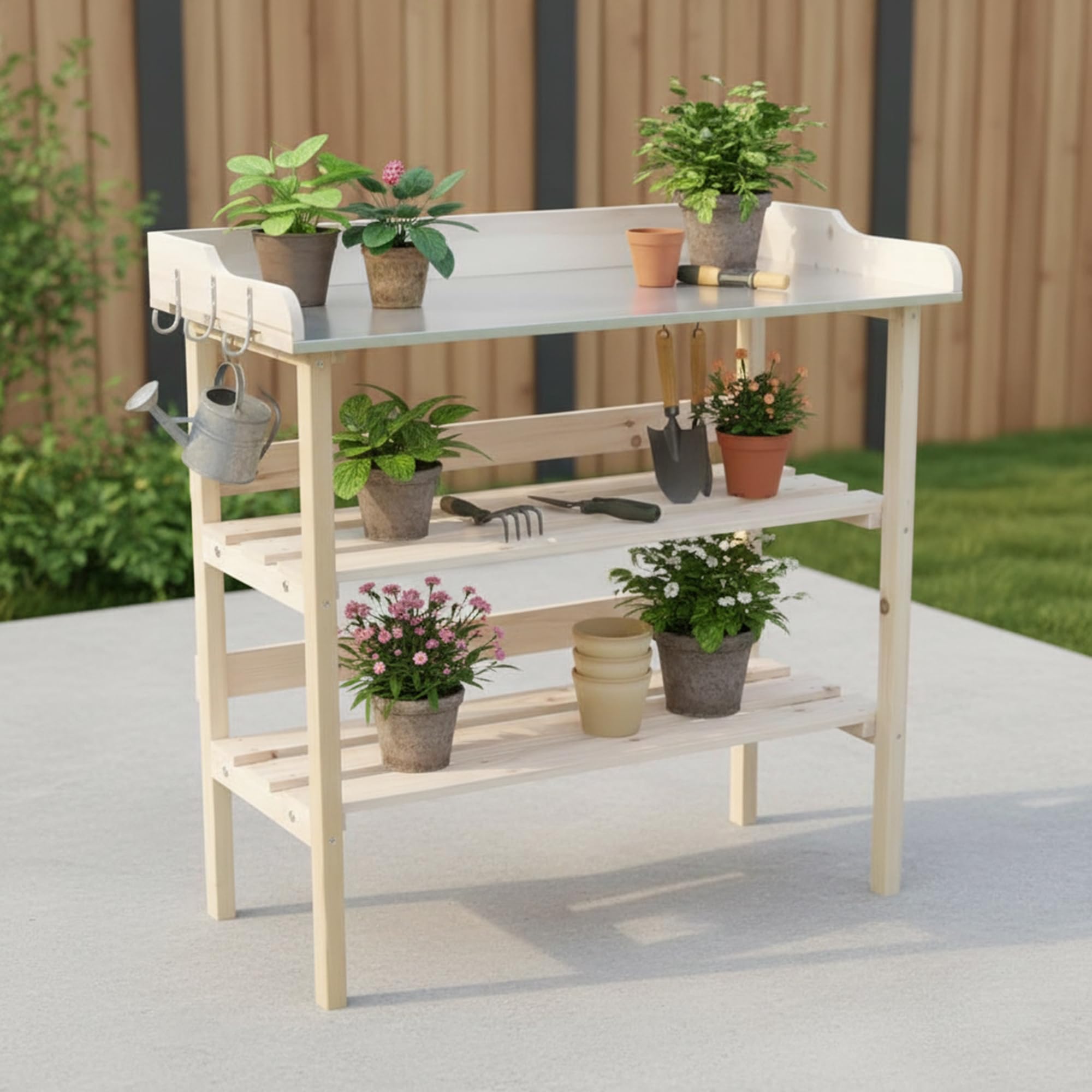 Mucola Pflanztisch Gärtnertisch mit Zinkplatte 2 Ablagen 84x78x38 cm Holz