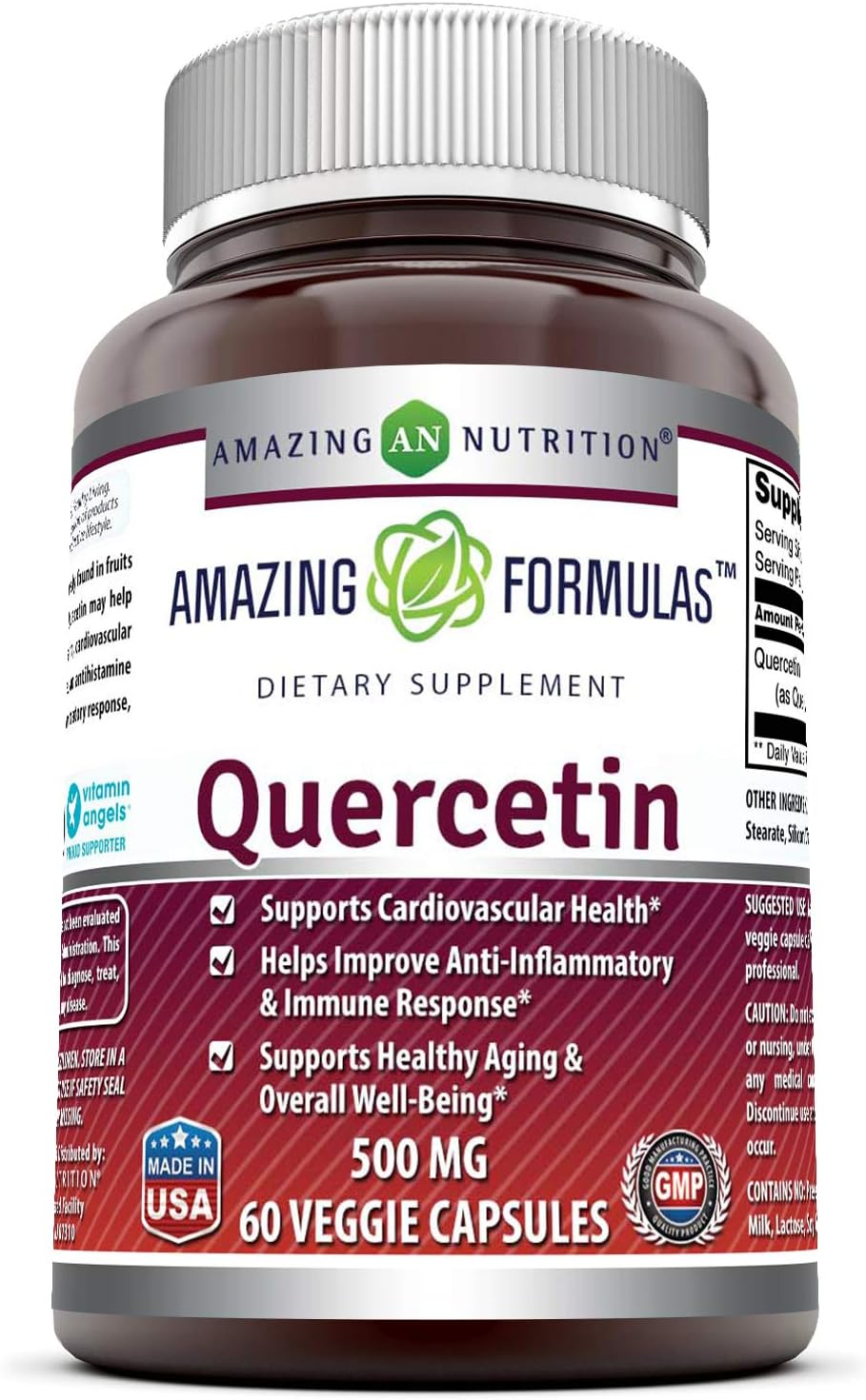 Amazing Formulas - Quercetin 500 Mg, 120 VCaps(Vegetarian Capsules) (Non-GMO,Gluten Free, Vegan) * Supports Cardiovascular Health, Helps Improve Anti-Inflammatory & Immune Response, : Health & Household