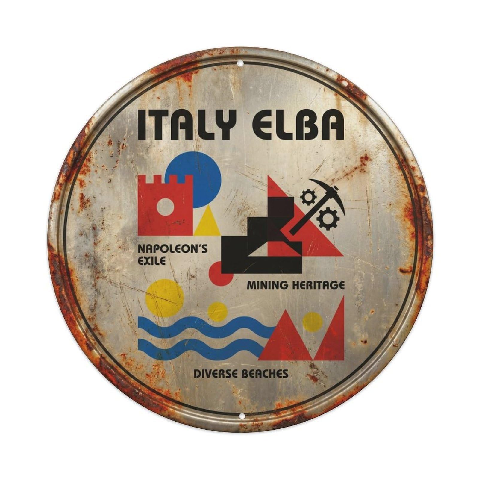 Elba Historic Island Italian Mid Century Coastal Travel Metal Tin Sign