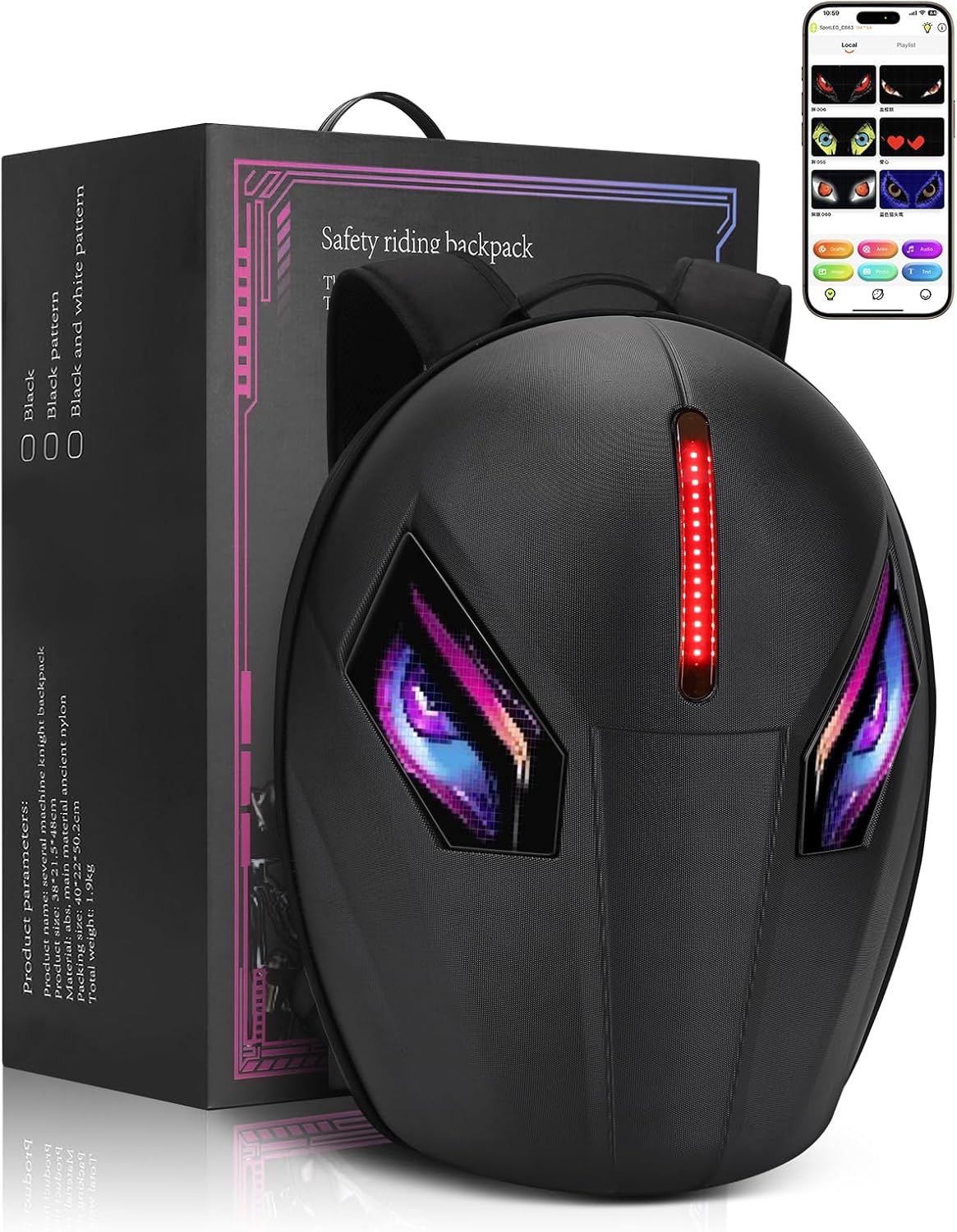 LED Motorcycle Backpack with Programmable Screen, Waterproof Hard Shell, Extra Large Capacity for Helmets & Laptops