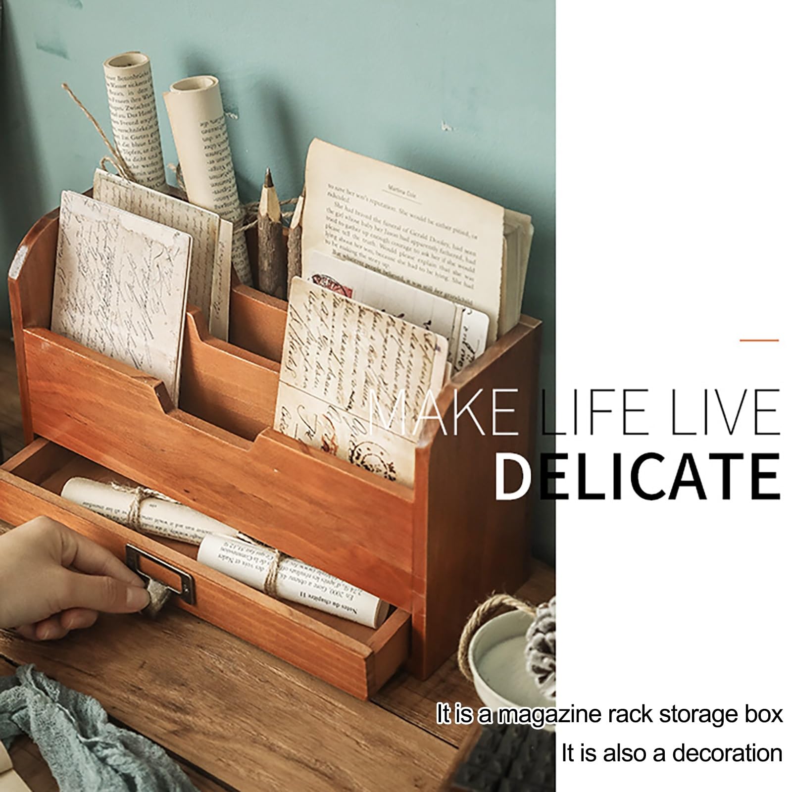 File Organizer Portariviste Espositore da Terra, Espositore per Letteratura con 4 Tasche Facile Conservazione, per Libri Giornali File Espositore(Brown)