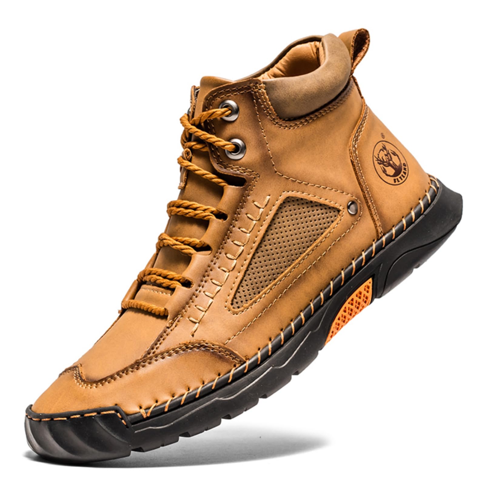 FLYLAND Men's Casual Leather Fashion Sneakers Ankle Chukka Boots Handmade Lightweight Loafers Mid Top Walking Driving Shoes