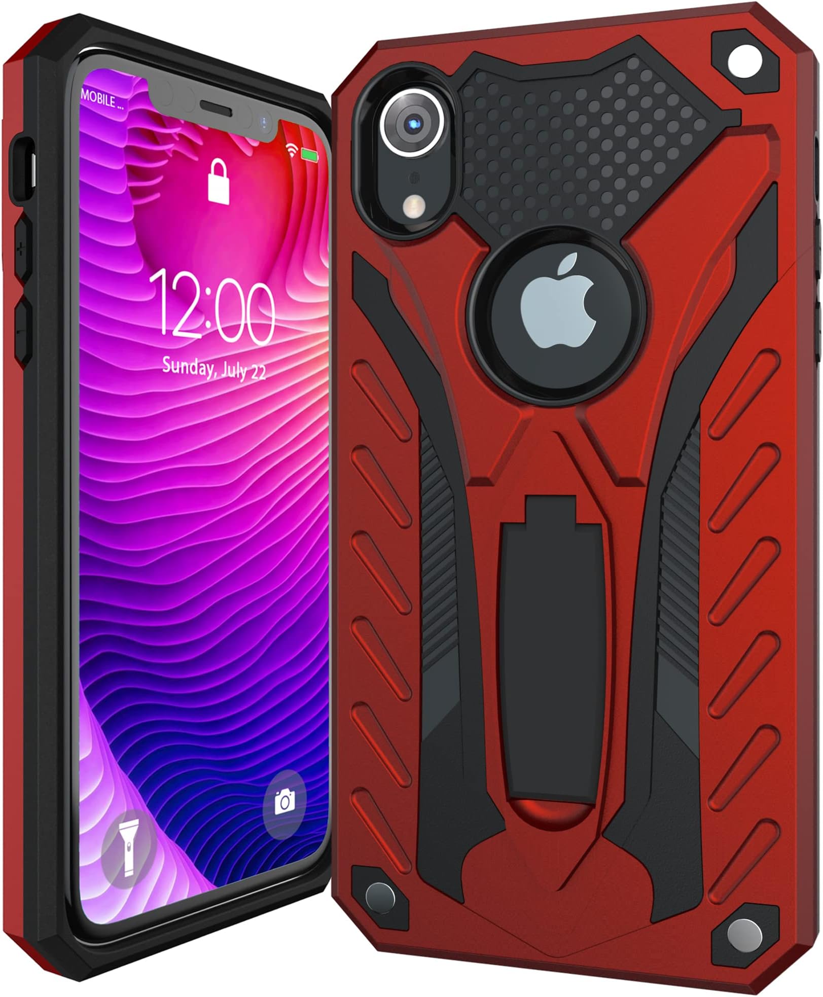 Kitoo Defender Designed for iPhone XR Eco-Friendly Case with Kickstand, Military Grade Shockproof 12ft. Drop Tested - Red