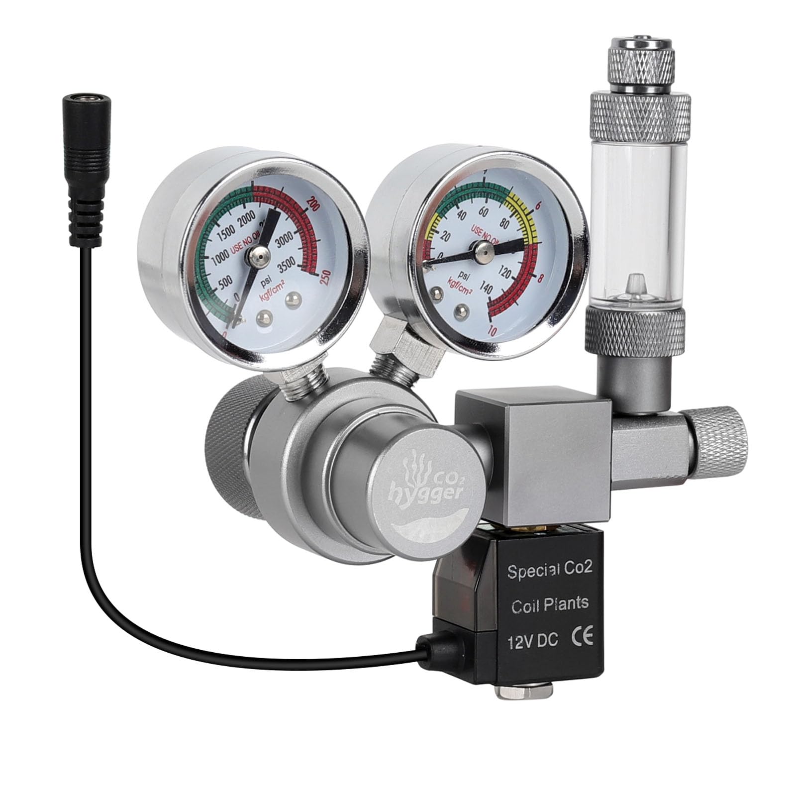 Regulador co2 Acuario DC Solenoide,co2 Regulator para Acuario Calibre Doble | Display preciso doble calibre, contador burbujas con válvula retención, Válvula aguja giratoria control preciso la salida gas