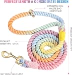 Dog Leash 5 FT Handmade Braided Cotton Rope Leashes for Small Medium and Large Dogs, New Golden Heavy Duty Metal Clasp, Colorful Macaron