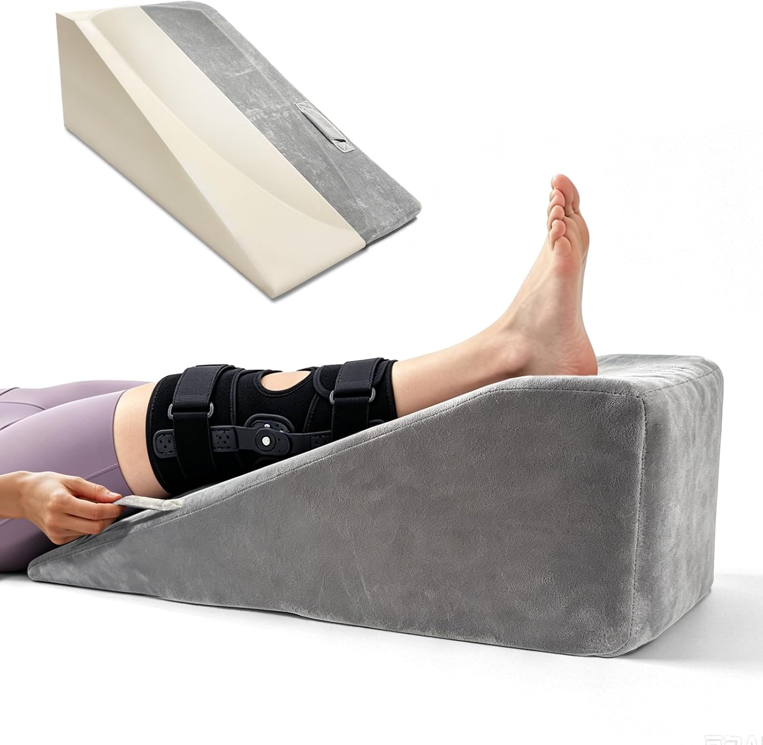 Leg Elevation Pillows for After Surgery，Knee Replacement Pillow ,Wedge Pillow for Knee, Ankle, Hip and Foot Injuries, Circulation Improvement Leg Support Pillow with Handles (29.5 x13 x 9.5inch)