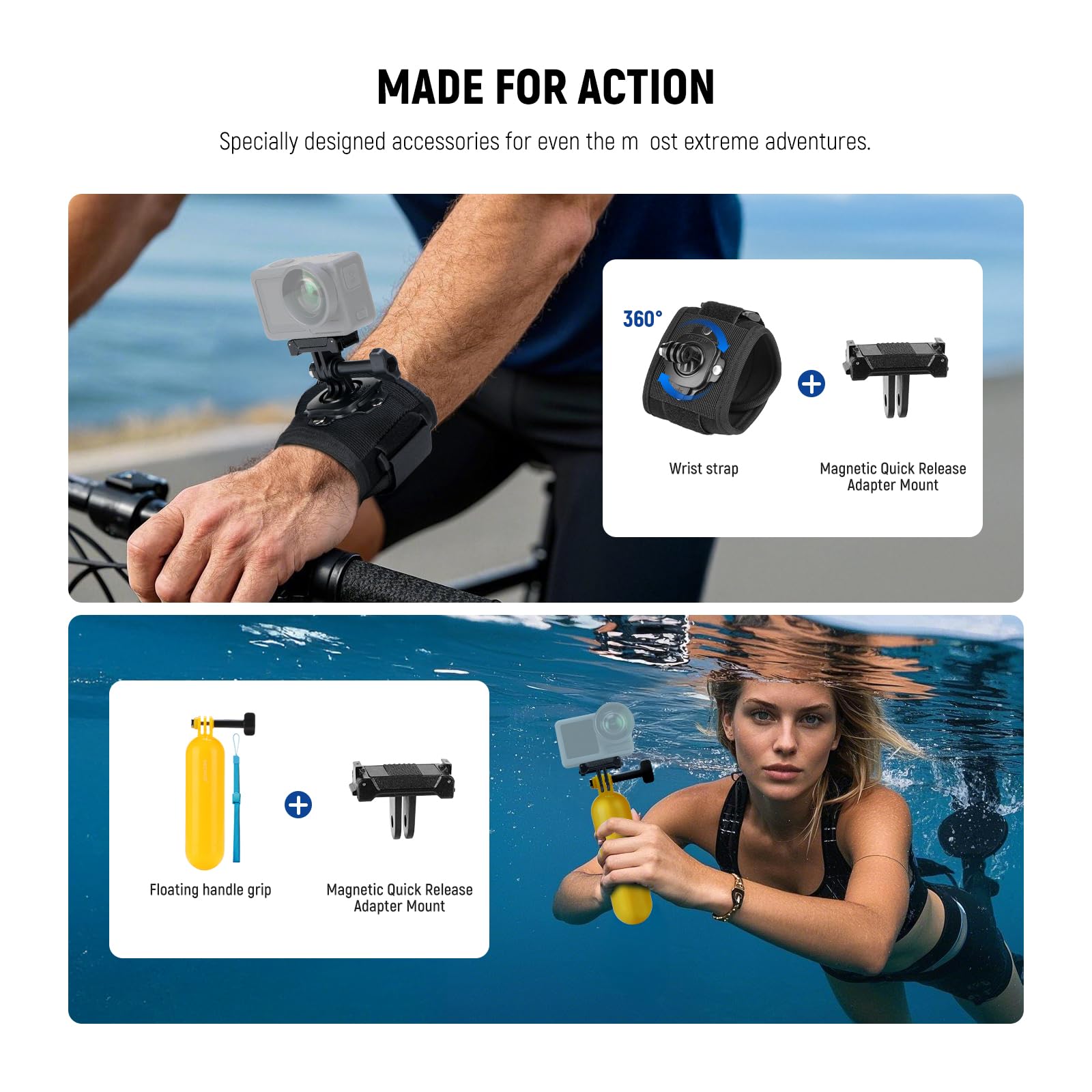 NEEWER Zestaw akcesoriów Action Cam Pro 35 w 1 kompatybilny z DJI Osmo Action 5 Pro 4 3 GoPro, uchwyt adaptera szybkiego zwalniania do nurkowania, pieszych wędrówek, jazdy na rowerze, jazdy na nartach
