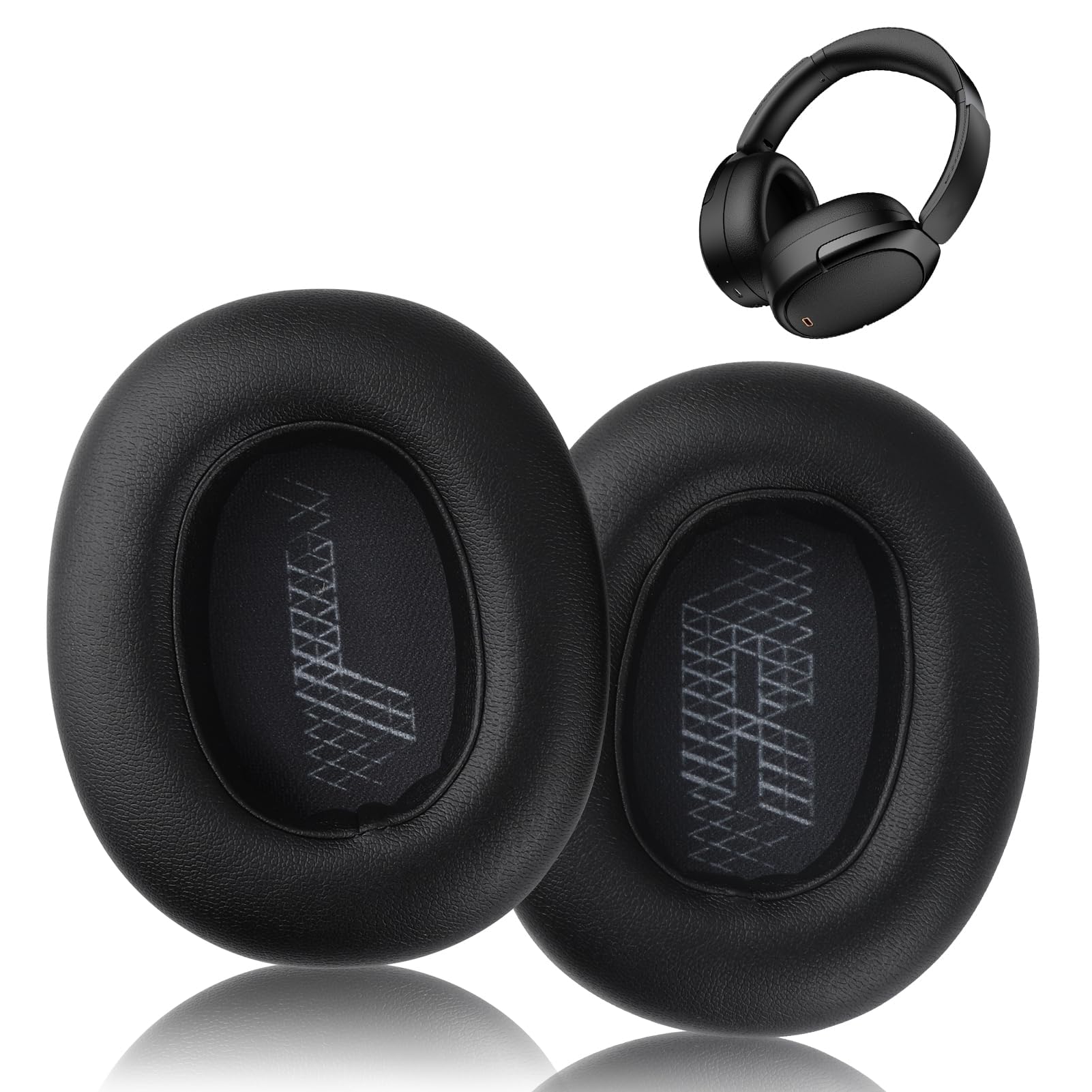 Coussinets D'Oreille De Rechange Pour Casque JBL E65BTNC, Live 650NC, Live 660NC, Duet NC - Cuir Protéiné Noir/Gris