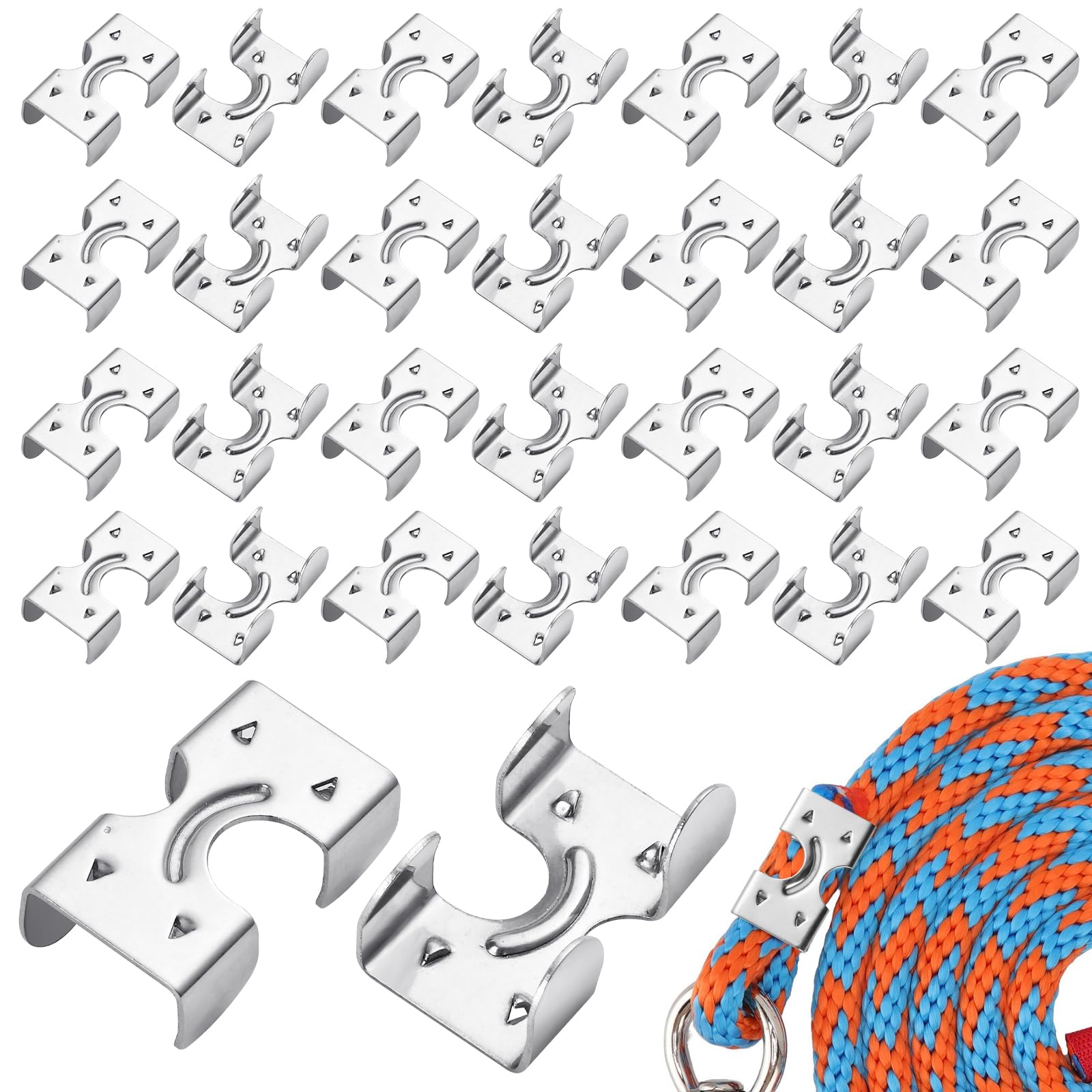Elesunory 30 Pcs Stainless Steel Rope Clamp, Heavy Duty Double Rope Clips for Rope Fixing, Rope Clamps Built-in Spike Bit Fits for 3/8 Inch to 1/2