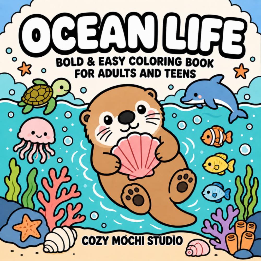 Ocean Life: Bold & Easy Coloring Book for Adults and Teens