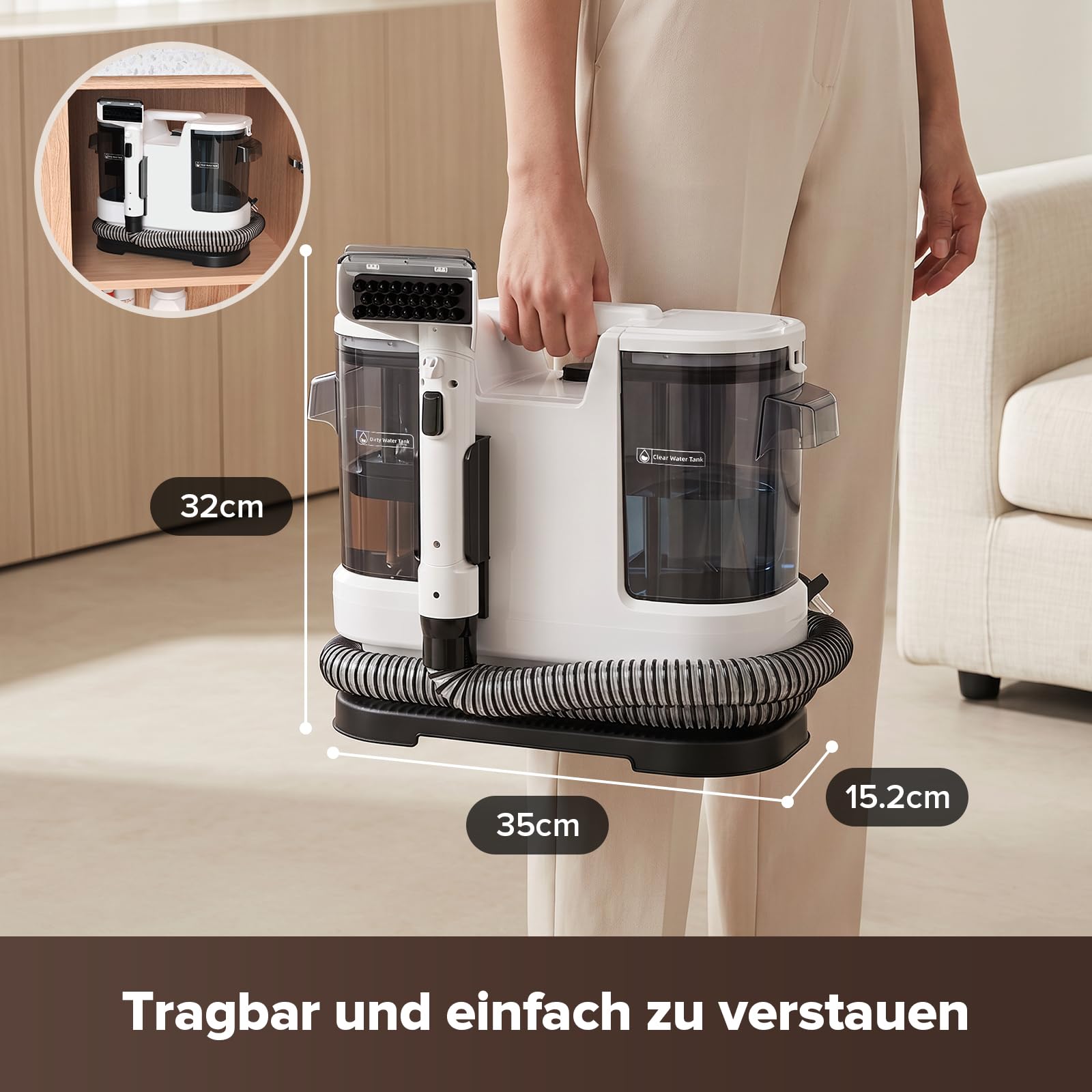 Lubluelu Nasssauger Polsterreiniger, 22 kPa, 600 W, mit Selbstreinigung | Upgrade Nasssauger Waschsauger mit langem Schlauch, großen Wassertanks und leichtem Design für Teppiche, Sofas und Autos.