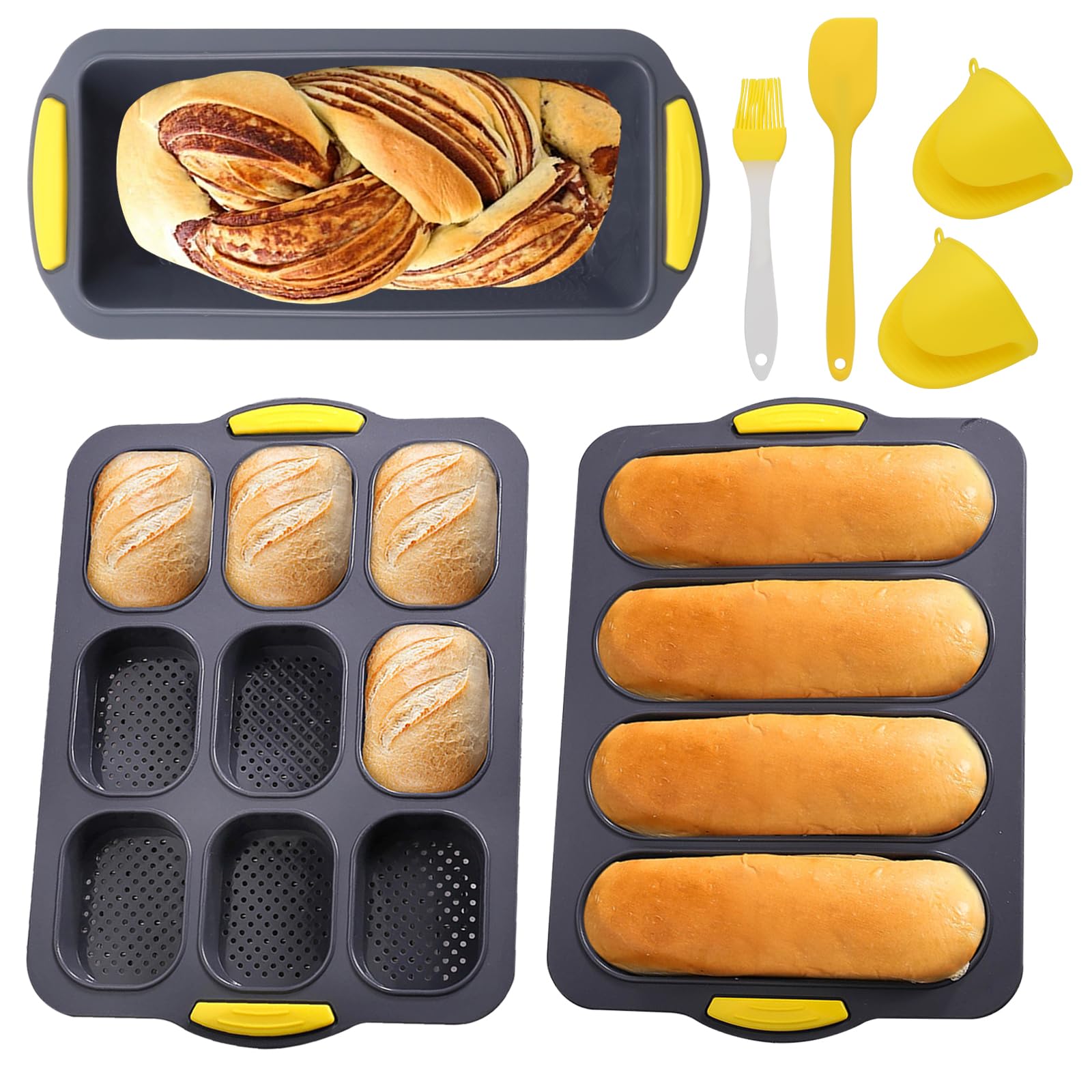 Moule en silicone pour sandwichs - Anti-adhésif et résistant à la chaleur - Pain fait maison, Baguette, Pain intégral - Lavable au lave-vaisselle et passe au micro-ondes
