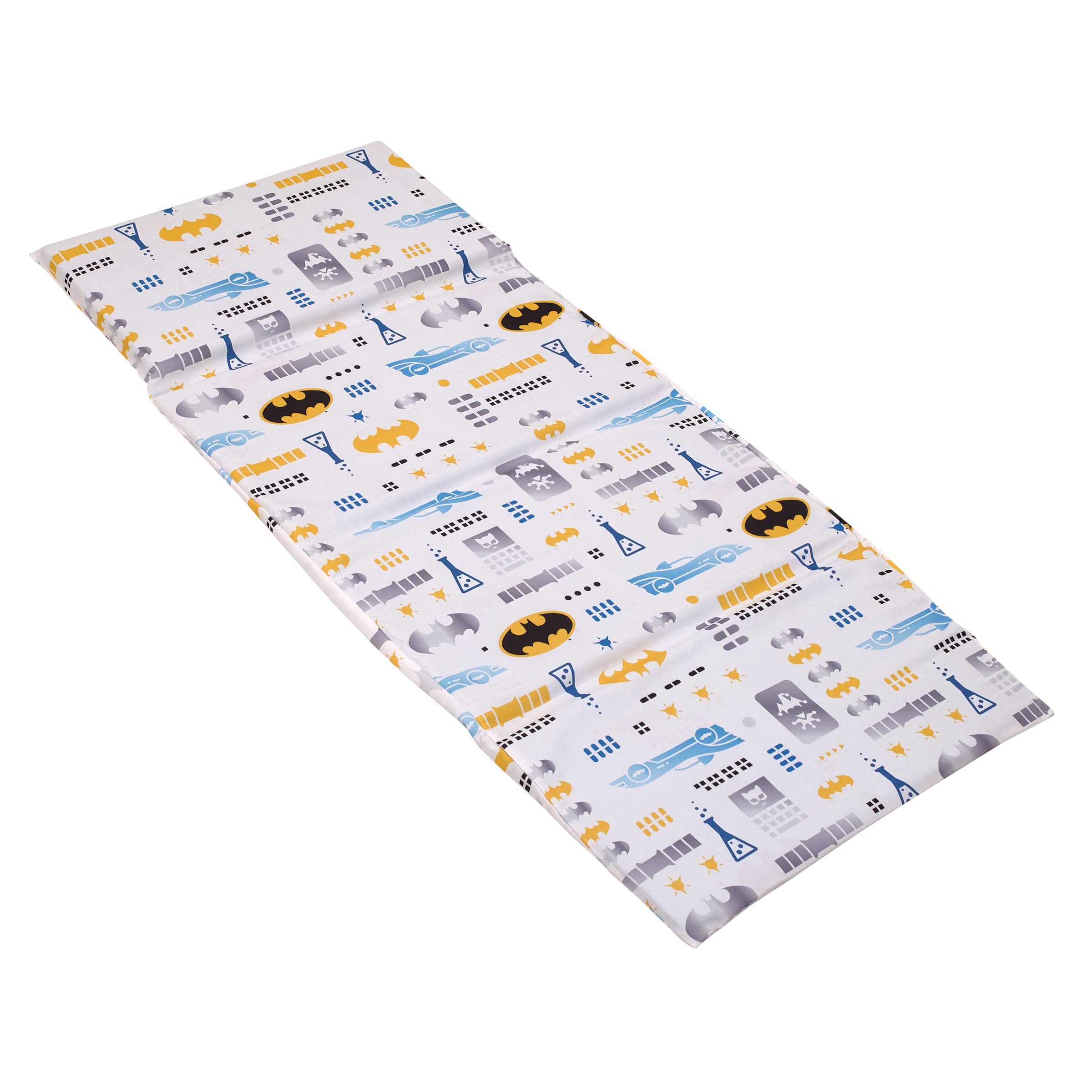 NoJoWarner Brothers Batman The Caped Crusader Blue, Yellow and White Bat-Signal and Batmobile Preschool Nap Pad Sheet