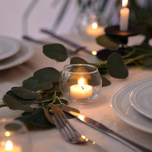 Miniatura 10 de LAMORGIFT 36 portavelas votivas azules, portavelas azules para decoración de boda azul polvoriento, portavelas de vidrio de mercurio a granel para