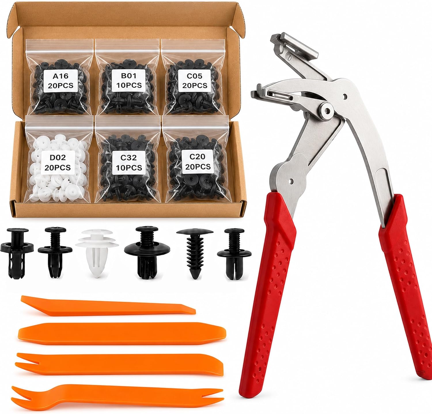 Car Clip Removal Pliers Kit,100 Clips + 4 Automotive Panel Removal Tools
