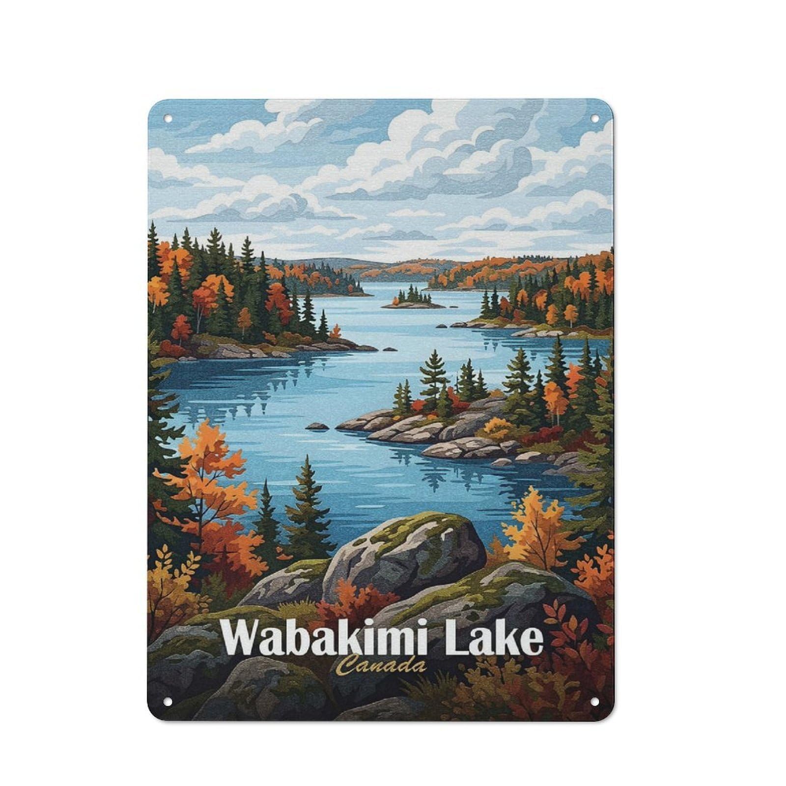 Junmoney Style Tin Wall Plaque 40X30cm With Wabakimi Lake, Canada Landscape For Guest Room Or Hallway, For Updating Guest Room And Hallway After Moving