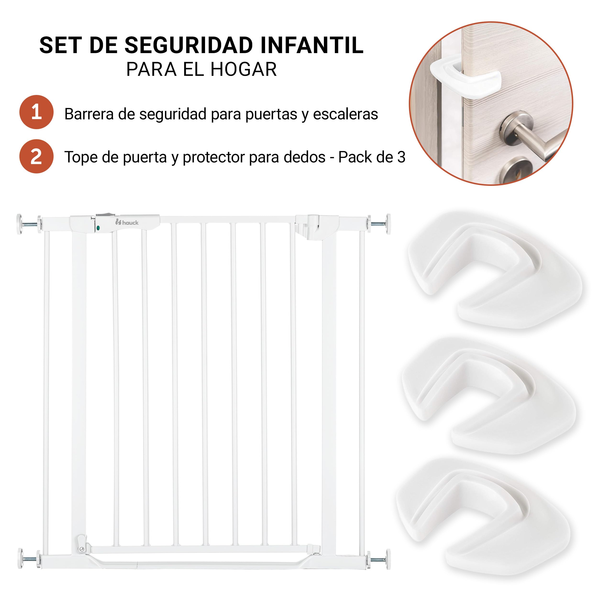 hauck Clear Step Autoclose 2 Barrera Seguridad Niños Escalera | Valla Infantil Ajustable de 75 a 80 cm | 3 Topes de Puerta | Vallas para Perros Umbral Plano y Cierre Automático – Blanco