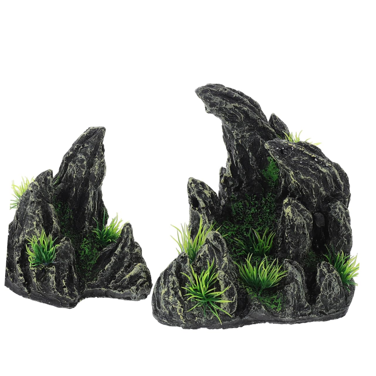 Yardwe Décoration D’Aquarium en Résine 2 Pièces, Abri pour Poissons | Crevettes, Cachette de Montagne Artificielle, Ornement pour Aquarium et Bac