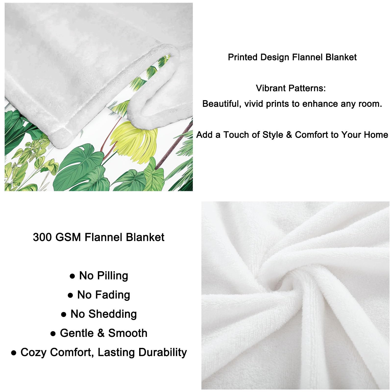 Coperta Plaid Pile in Flanella 180x220 cm Coperta Pile Piccola Giungla Piante Tropicale, Morbida Soffice Calda Coperte per Divano Singolo Matrimoniale Letto Verde