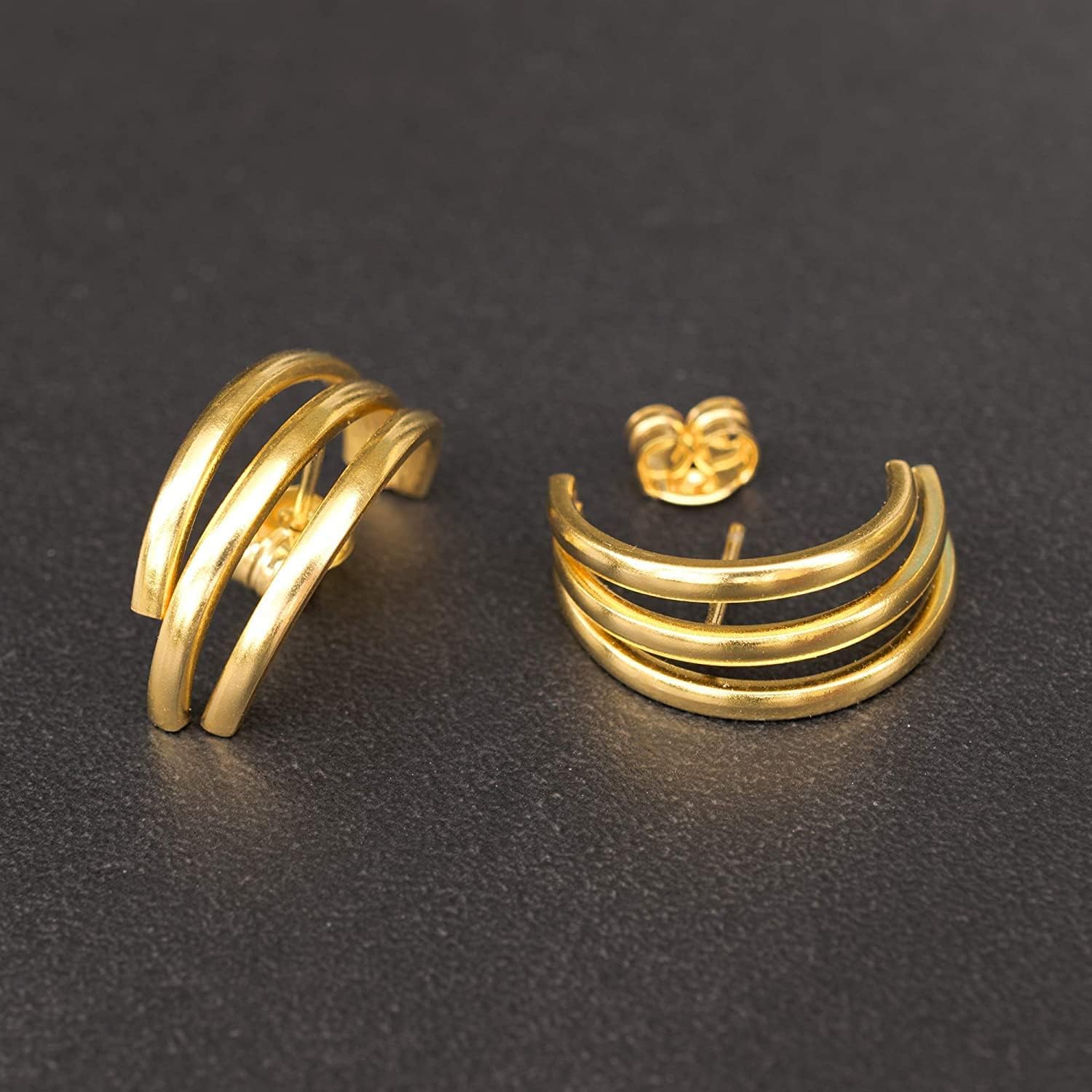 Triple Ring Hoop Earrings in 925 Sterling Silver, Modern Voluminous Design, Hypoallergenic - Handmade by Emmanuela