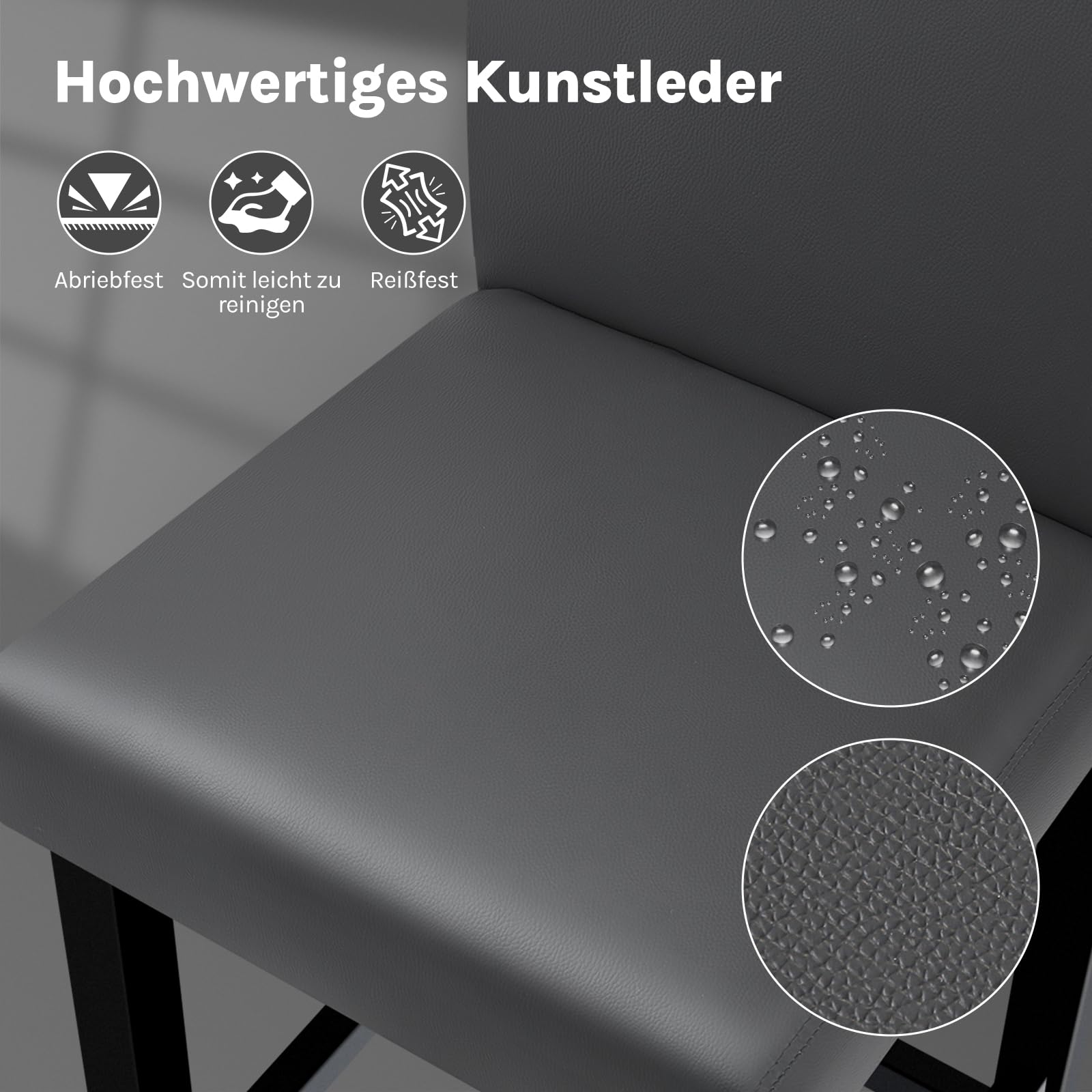 WOLTU Barhocker 2er Set, mit Lehne, Massivholz+Kunstleder, Grau